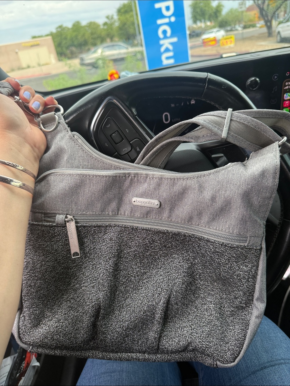 Baggallini Gray Two-Tone Textured Hobo Crossbody